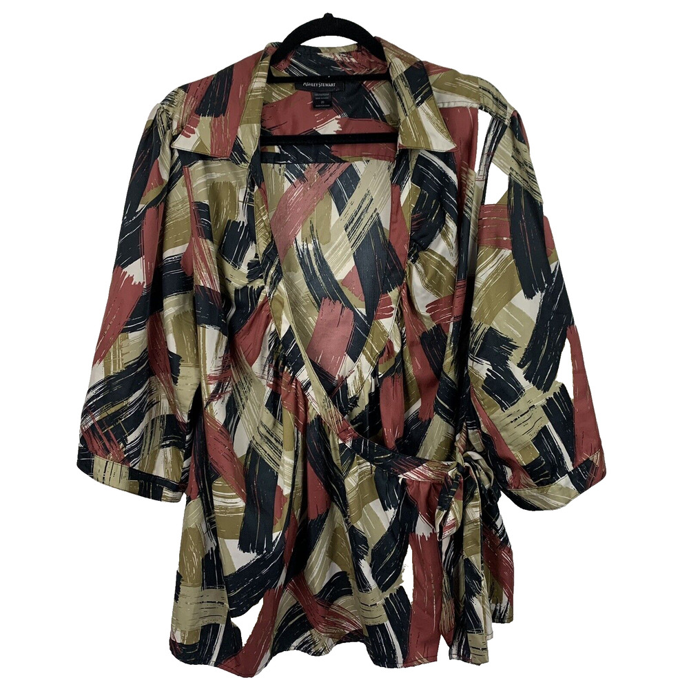 Ashley Stewart Woman's multi color collared wrap top plus size 20